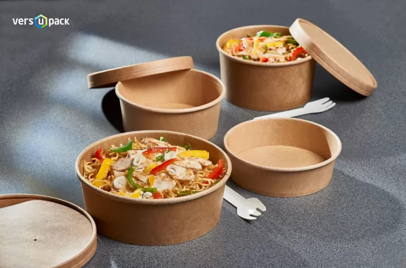 Eco kraft salad bowls, disposable kraft paper bowls and food containers To-Go.