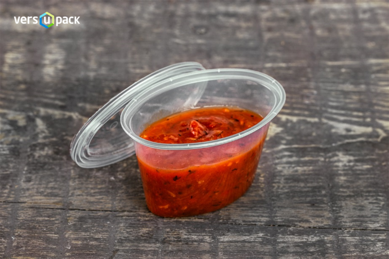 Disposable oval portion cups, Foodservice sauce cups and pots.