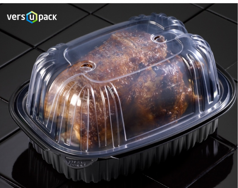 Roasted Chicken container. Black Rotisserie Chicken Roaster Container with clear Dome lid.