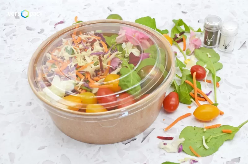 Disposable paper kraft food containers and sustainable salad bowls