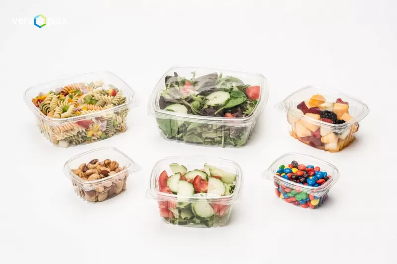 Disposable hinged lid containers for salads. Disposable deli containers To-Go.