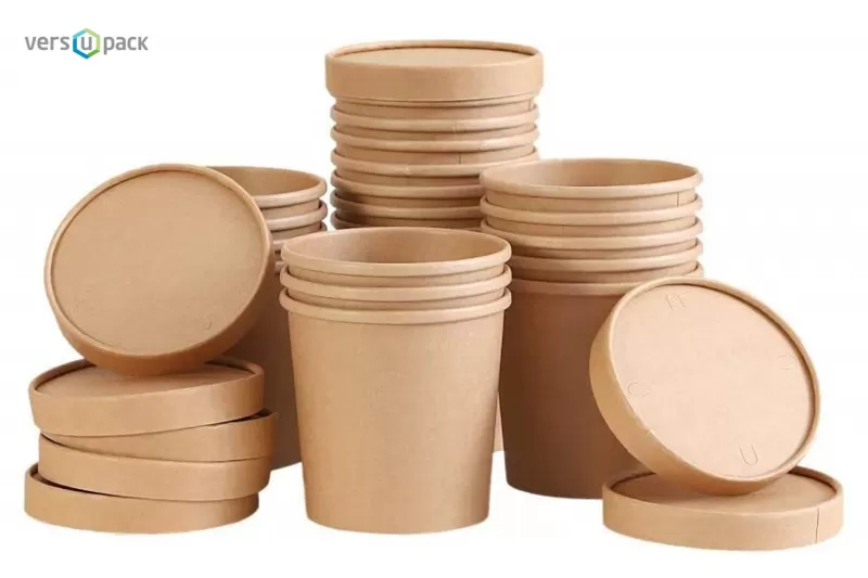 Eco kraft disposable food containers and paper salad bowls To-Go and Take-Away