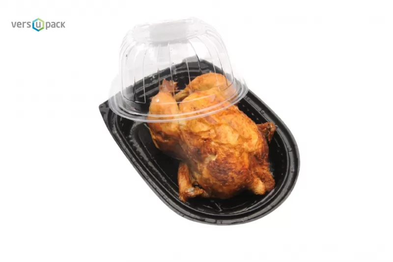 Disposable roasted chicken container with dome lid