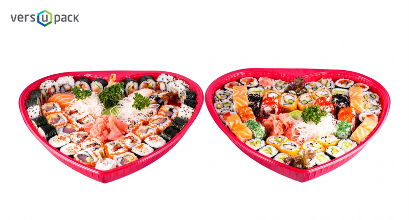 Heart shaped food containers for sushi. Sushi party platters.