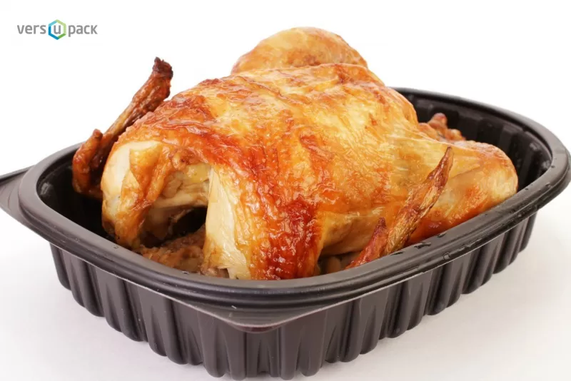 Disposable roasted chicken container with dome lid