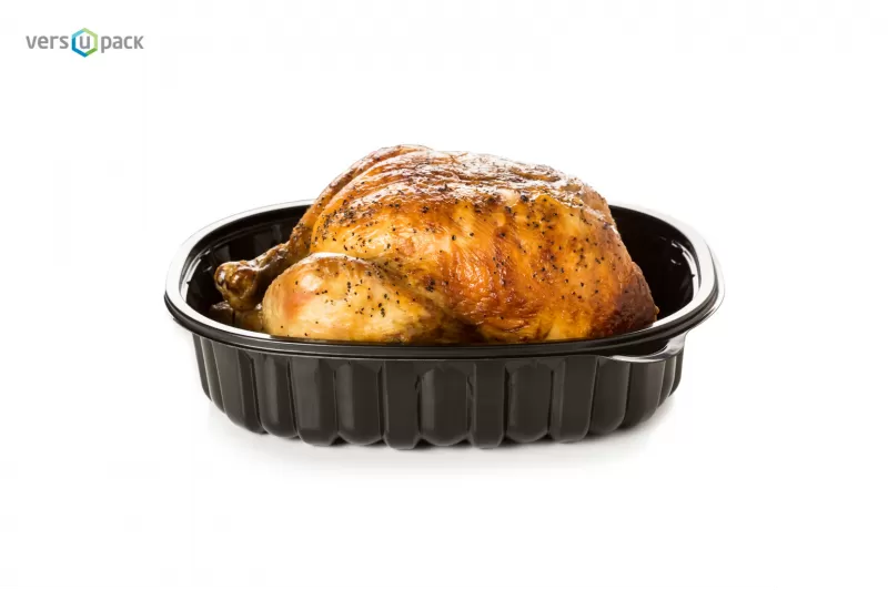 Disposable roasted chicken container with dome lid