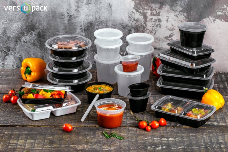 Disposable take-out microwavable containers, foodservice take away containers and portion cups.